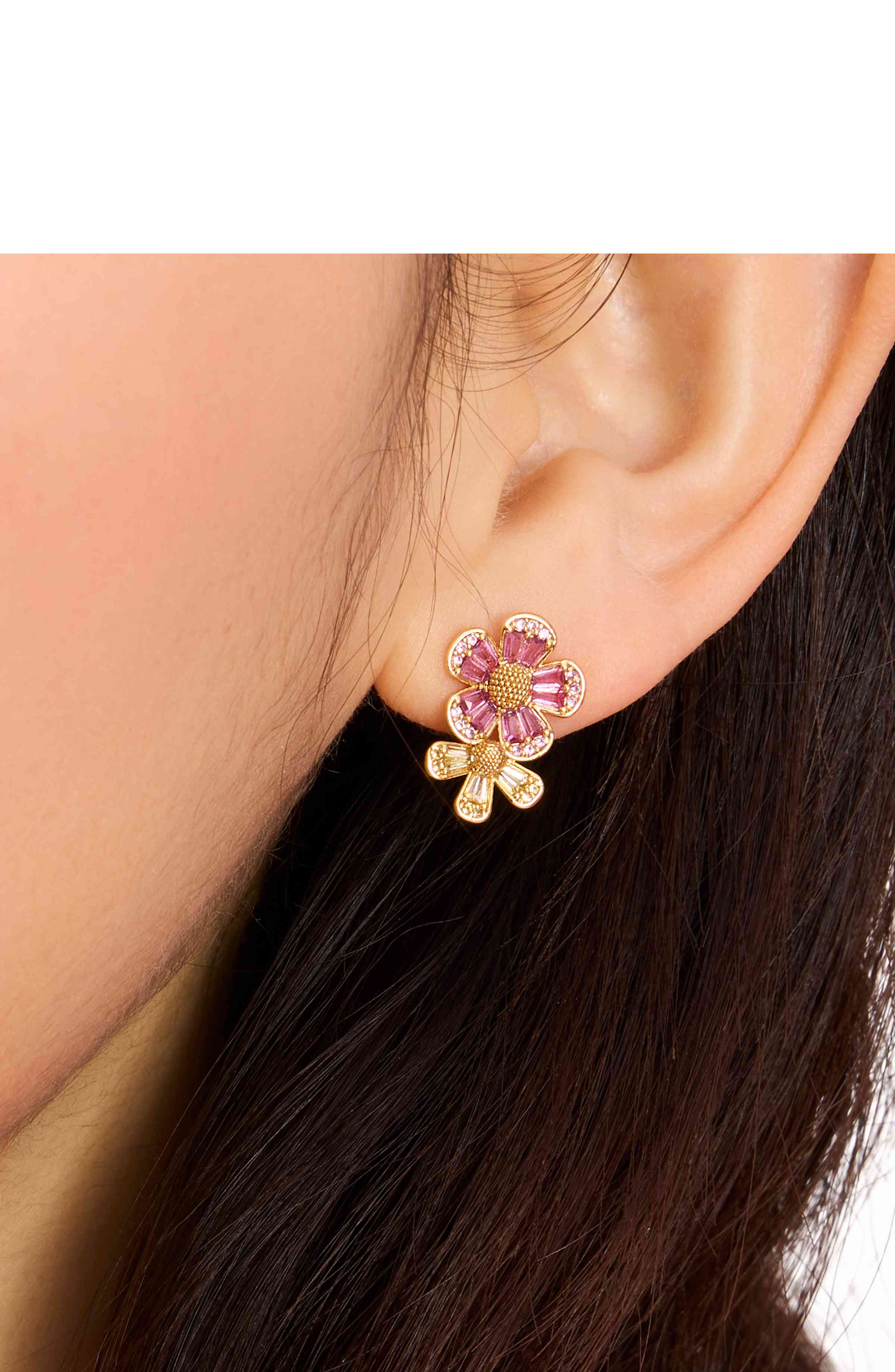 Fleurette粉金拼色花朵造型耳環