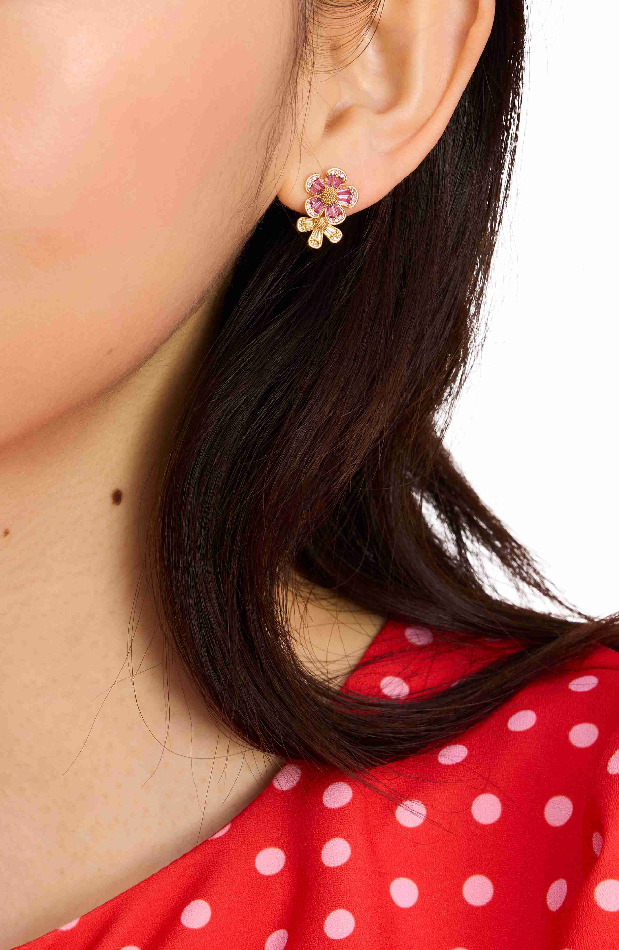 Fleurette粉金拼色花朵造型耳環